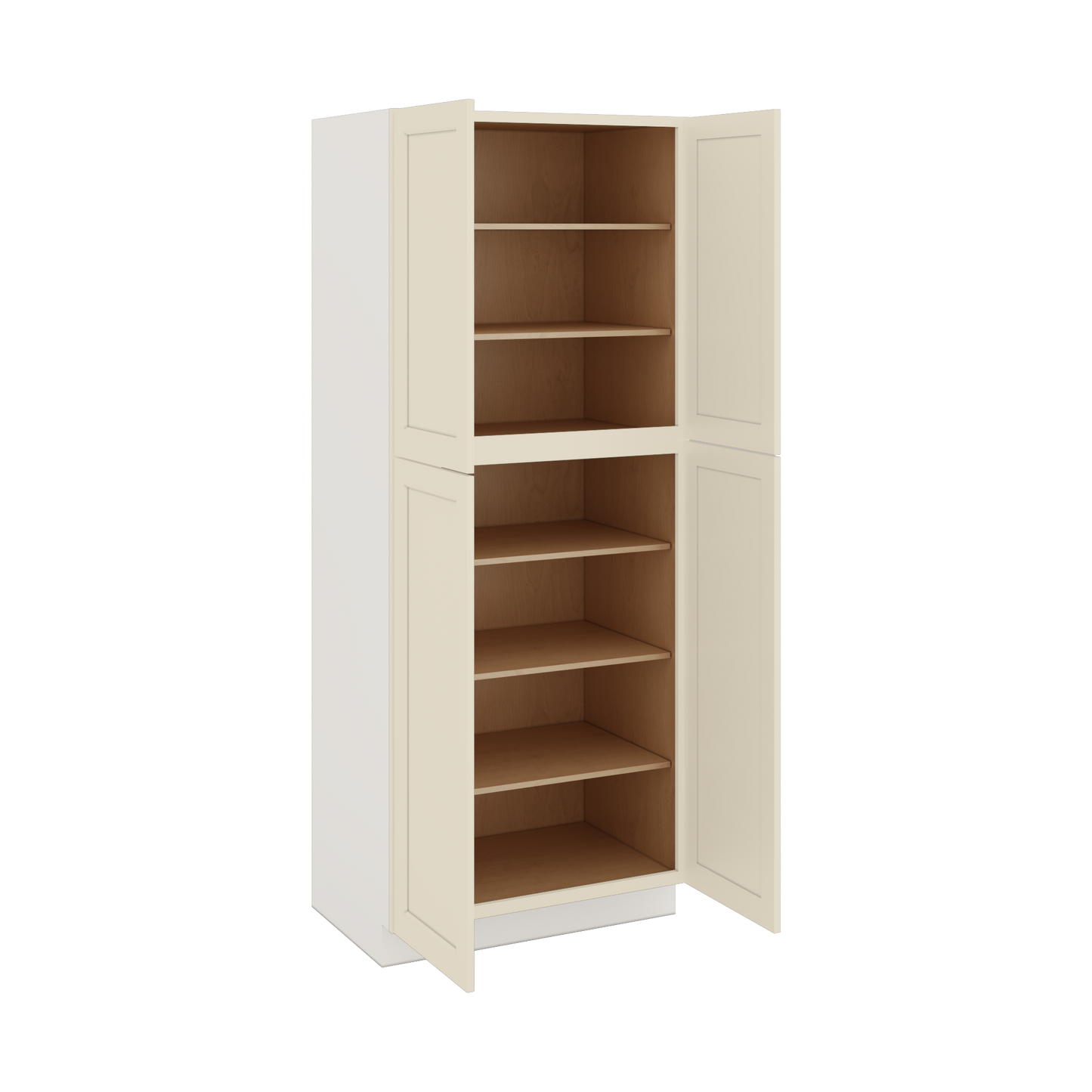 90" Tall Pantry Manhattan Cream Shaker 1-1/4" Overlay Cabinet 18", 24" & 30" Wide