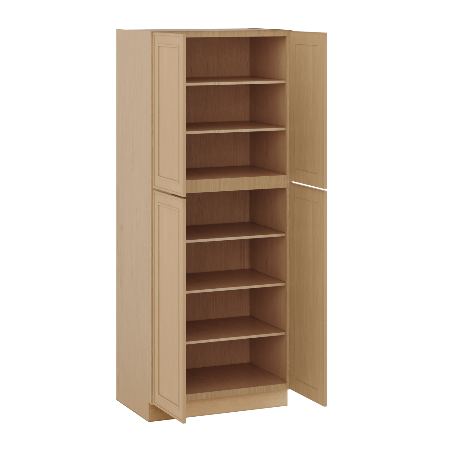 90" Tall Pantry 18", 24", 30" & 36" Wide Elegant Oak Craftsman Shaker 1-1/4" Overlay Cabinet