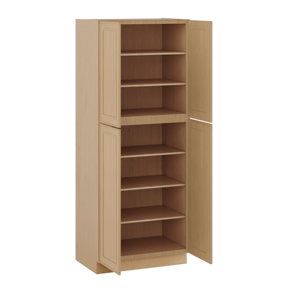 90" Tall Pantry 18", 24", 30" & 36" Wide Elegant Oak Craftsman Shaker 1-1/4" Overlay Cabinet