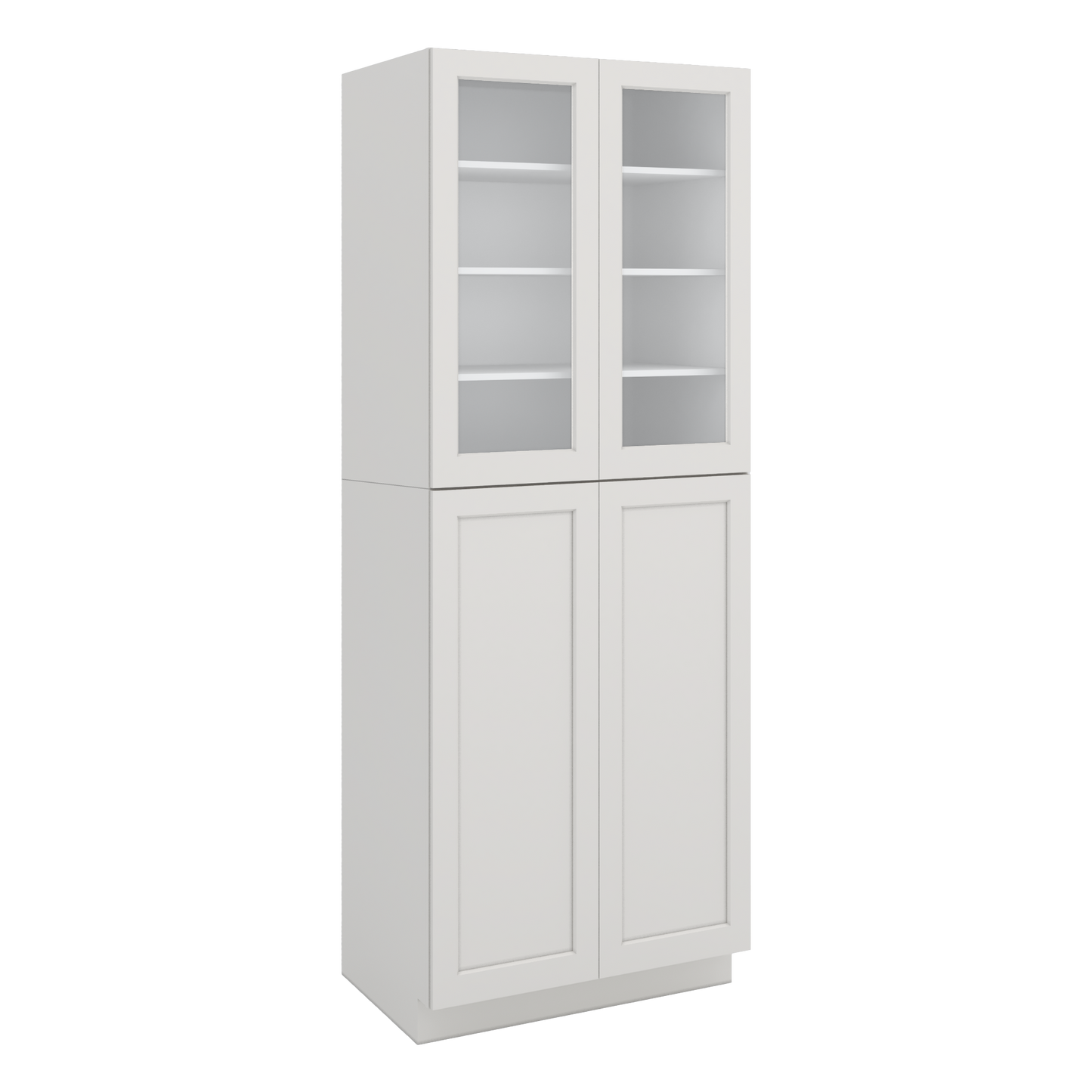 96" Tall Pantry 2WS White Shaker 1-1/4" Overlay Glass Ready Cabinet 18", 24" & 30" Wide