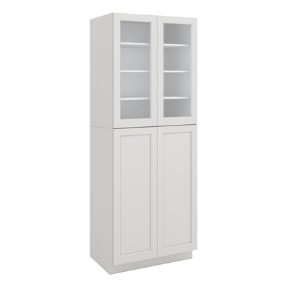 96" Tall Pantry 2WS White Shaker 1-1/4" Overlay Glass Ready Cabinet 18", 24" & 30" Wide
