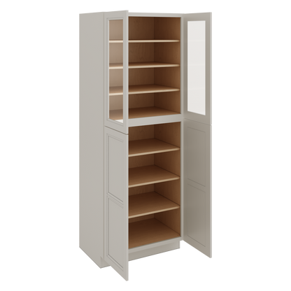 96" Tall Pantry 27LGDS Laguna Gray Double Shaker Glass Ready Cabinet 18", 24" & 30" Wide