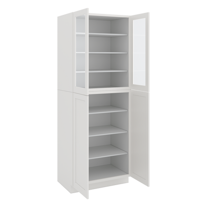 96" Tall Pantry 2WS White Shaker 1-1/4" Overlay Glass Ready Cabinet 18", 24" & 30" Wide