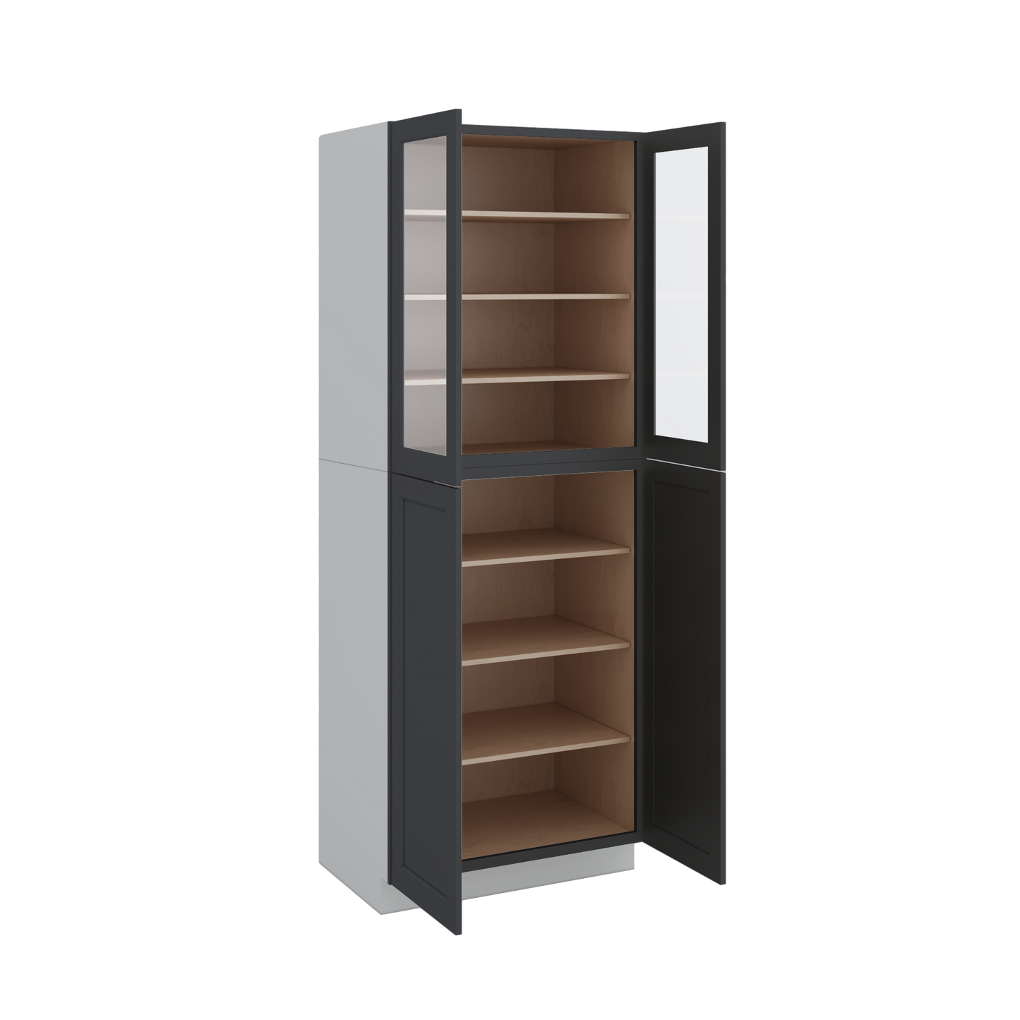96" Tall Pantry 15HNS Hermosa Noir Black Shaker 1-1/4" Overlay Glass Ready Wall Cabinet 18", 24" & 30" Wide