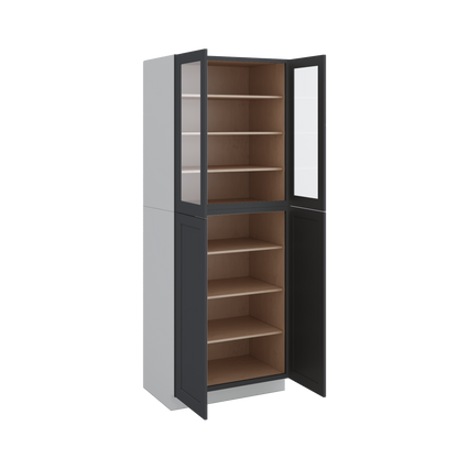 96" Tall Pantry 15HNS Hermosa Noir Black Shaker 1-1/4" Overlay Glass Ready Wall Cabinet 18", 24" & 30" Wide