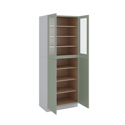 96" Tall Pantry 14SG Sage Green Shaker 1-1/4" Overlay Glass Ready Wall Cabinet 18", 24" & 30" Wide