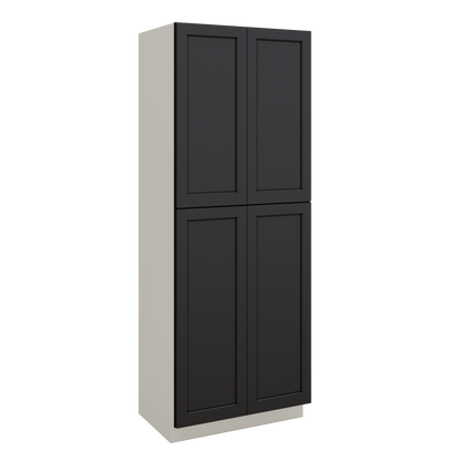 96" Tall Pantry 15HNS Hermosa Noir Black Shaker 1-1/4" Overlay Cabinet 18", 24" & 30" Wide