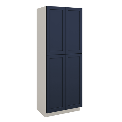 96" Tall Pantry NB29 Naval Blue Shaker 1-1/4" Overlay Cabinet 18", 24" & 30" Wide