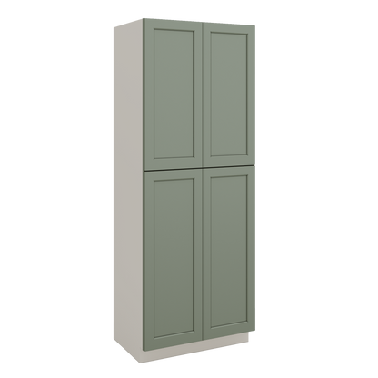 96" Tall Pantry Green Shaker 1-1/4" Overlay Cabinet 18", 24" & 30" Wide
