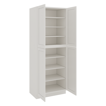 96" Tall Pantry 2WS White Shaker 1-1/4" Overlay Cabinet 18", 24" & 30" Wide