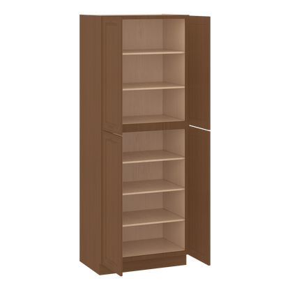 96" Tall Pantry Elegant Craftsman Mocha Shaker 1-1/4" Overlay Cabinet 18", 24" & 30" Wide
