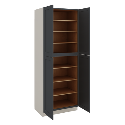 96" Tall Pantry 15HNS Hermosa Noir Black Shaker 1-1/4" Overlay Cabinet 18", 24" & 30" Wide