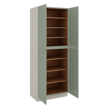 96" Tall Pantry Green Shaker 1-1/4" Overlay Cabinet 18", 24" & 30" Wide