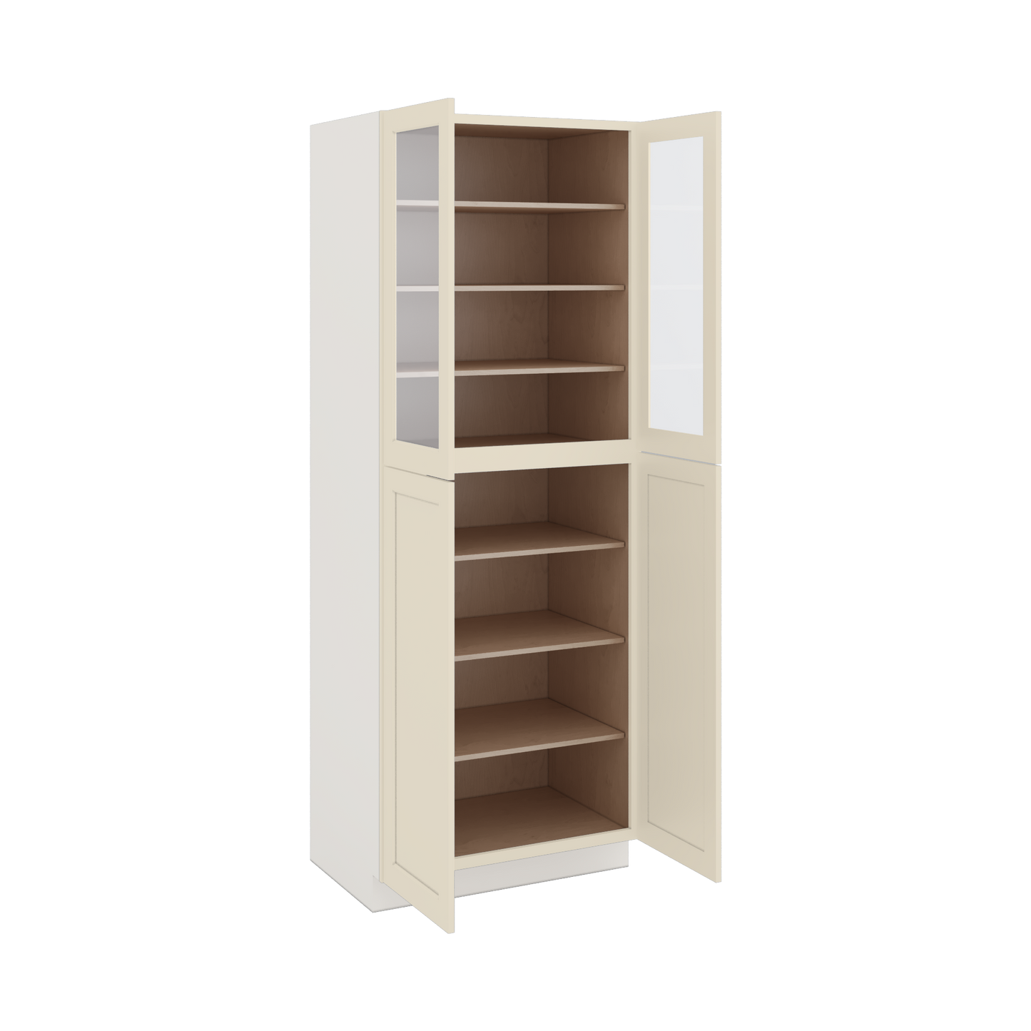 96" Tall Pantry Manhattan Cream Shaker 1-1/4" Overlay Glass Ready Wall Cabinet 18", 24" & 30" Wide