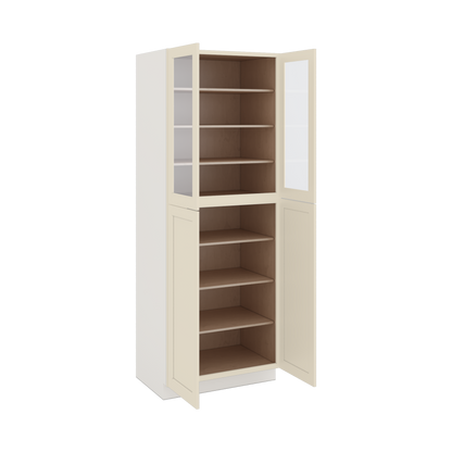 96" Tall Pantry Manhattan Cream Shaker 1-1/4" Overlay Glass Ready Wall Cabinet 18", 24" & 30" Wide