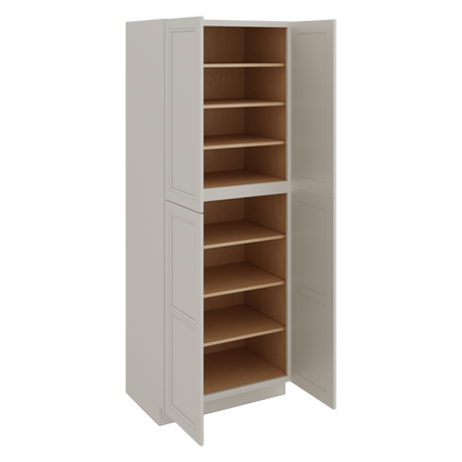 96" Tall Pantry 27LGDS Laguna Gray Double Shaker Cabinet 18", 24" & 30" Wide