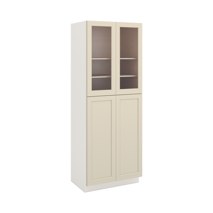 96" Tall Pantry Manhattan Cream Shaker 1-1/4" Overlay Glass Ready Wall Cabinet 18", 24" & 30" Wide