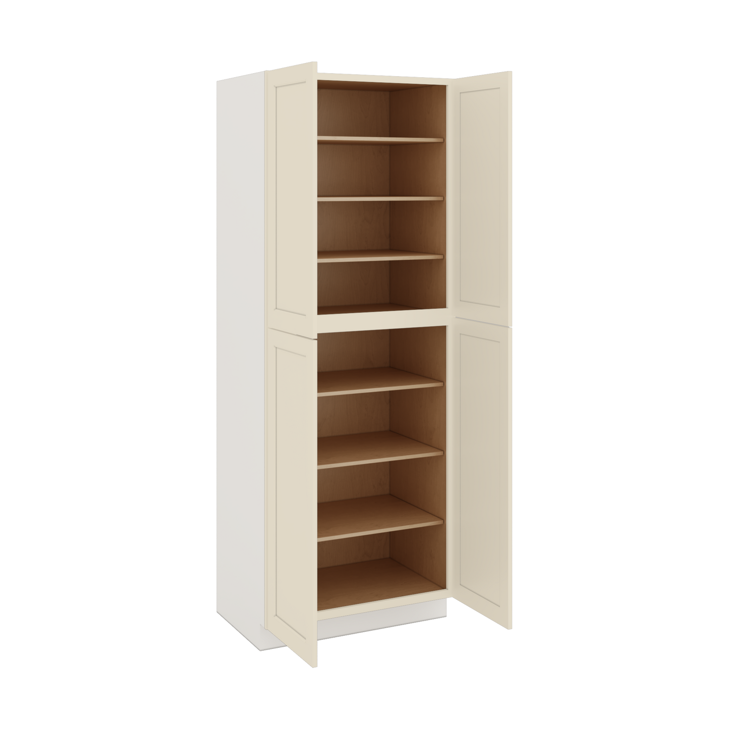 96" Tall Pantry Manhattan Cream Shaker 1-1/4" Overlay Cabinet 18", 24" & 30" Wide