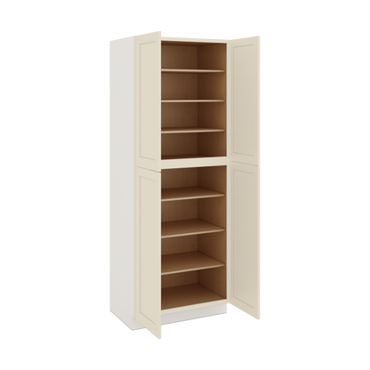 96" Tall Pantry Manhattan Cream Shaker 1-1/4" Overlay Cabinet 18", 24" & 30" Wide