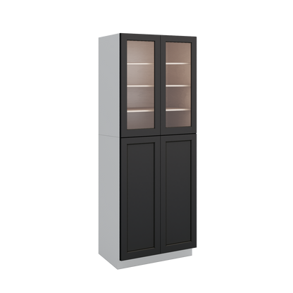 96" Tall Pantry 15HNS Hermosa Noir Black Shaker 1-1/4" Overlay Glass Ready Wall Cabinet 18", 24" & 30" Wide