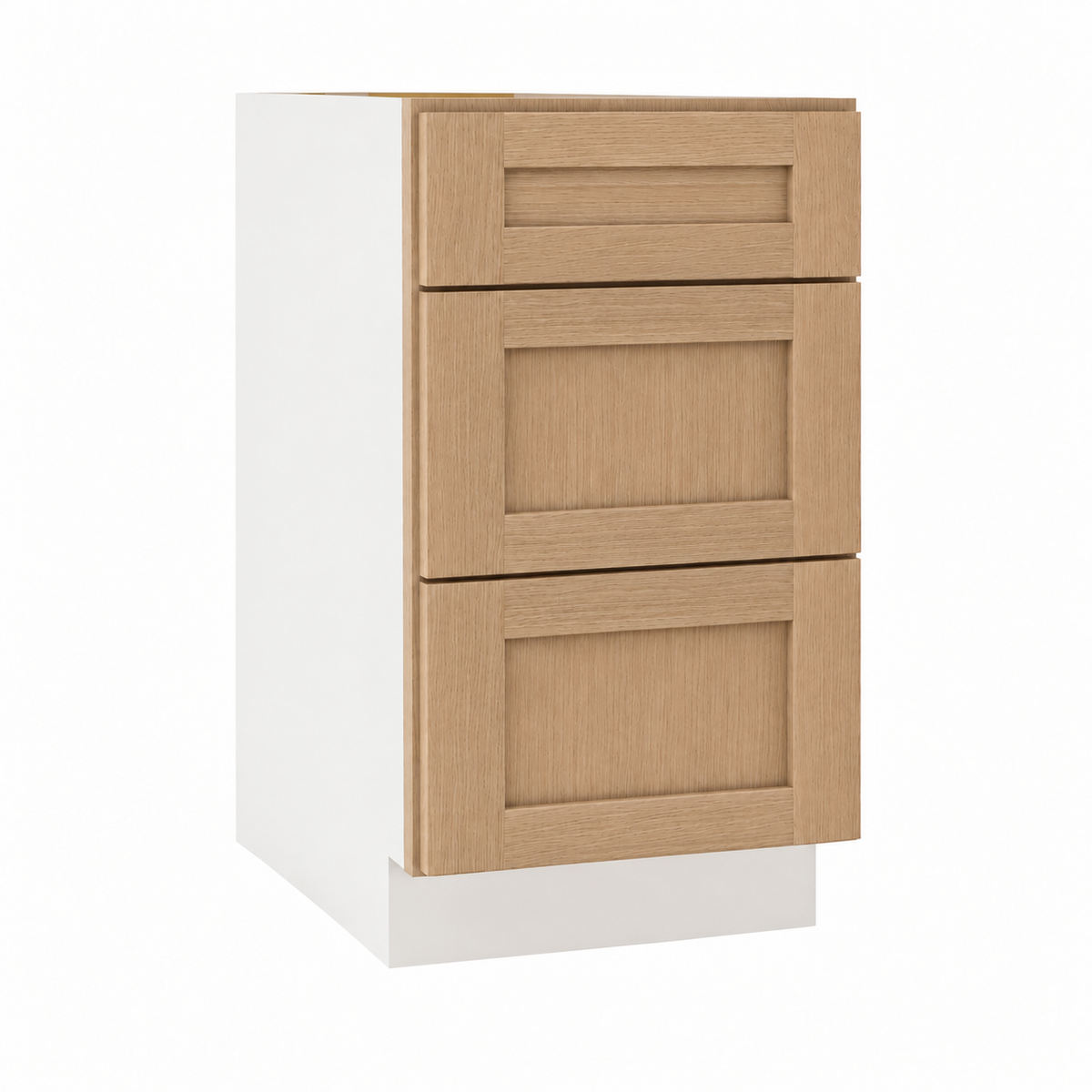 Rift Oak 24-inch three-drawer base cabinet.