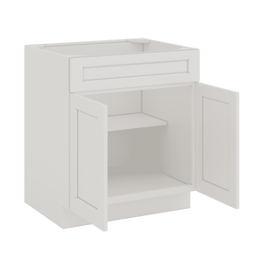 Sink Base 30", 33" & 36" 2WS White Shaker 1-1/4" Overlay
