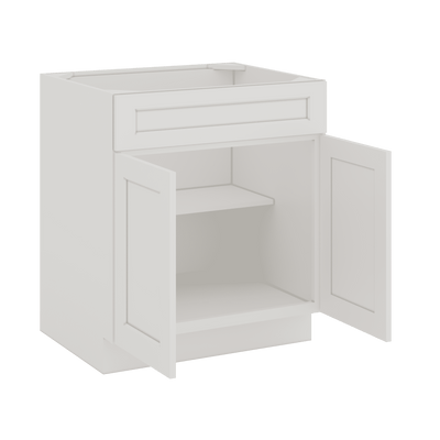Sink Base 30", 33" & 36" 2WS White Shaker 1-1/4" Overlay