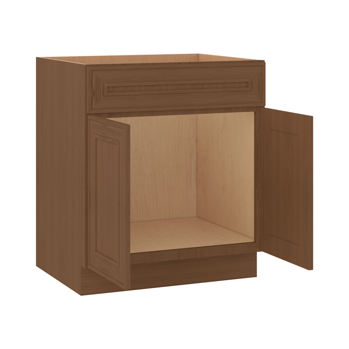 Sink Base 30", 33", 36" & 42" Mocha Elegant Oak Craftsman Shaker 1-1/4" Overlay