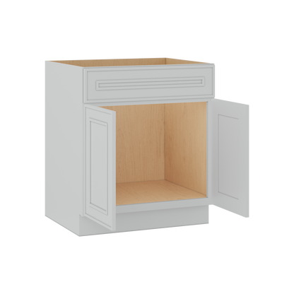 Sink Base 30", 33", 36" & 42" White Elegant Oak Craftsman Shaker 1-1/4" Overlay