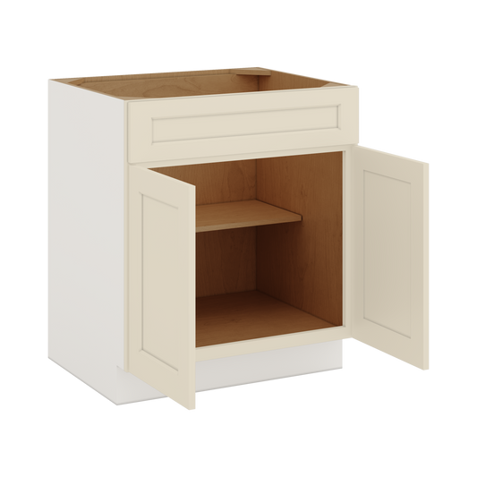 Sink Base 30", 33" & 36" Manhattan Cream Shaker 1-1/4" Overlay