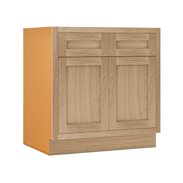White Oak Inset Shaker Base Cabinet - Double Doors & Drawers 30
