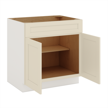 Sink Base 30", 33" & 36" Manhattan Cream Shaker 1-1/4" Overlay