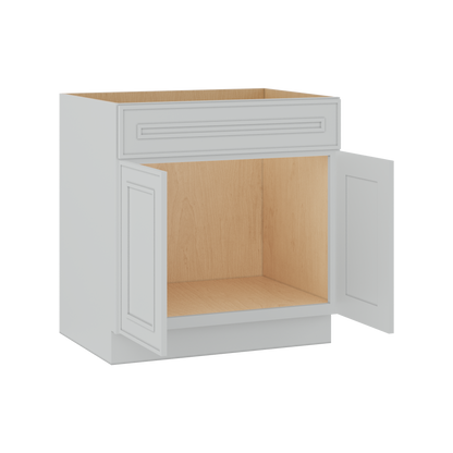 Sink Base 30", 33", 36" & 42" White Elegant Oak Craftsman Shaker 1-1/4" Overlay