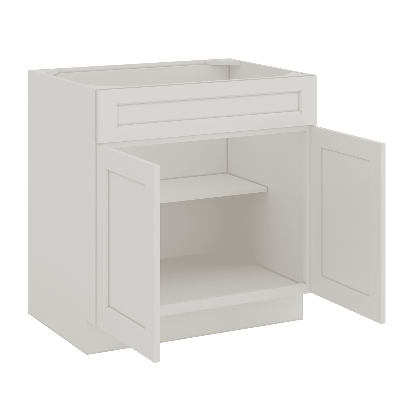 Sink Base 30", 33", 36" & 42" ICE White Shaker 1-1/4" Overlay CWS/CWB