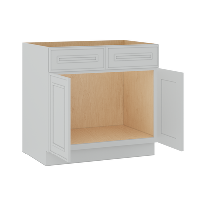 Sink Base 30", 33", 36" & 42" White Elegant Oak Craftsman Shaker 1-1/4" Overlay