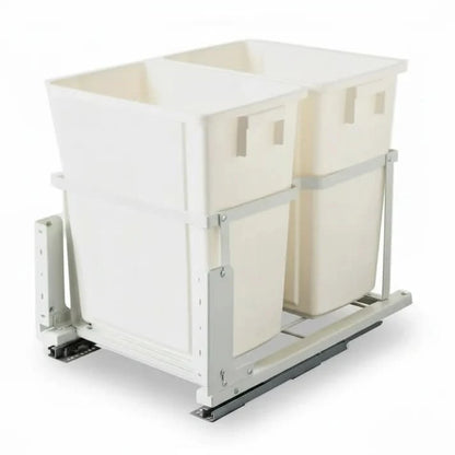 Trash Can 15" & 18" Pull Out Base Cabinet Manhattan Cream 1-1/4" Overlay Shaker Cabinet