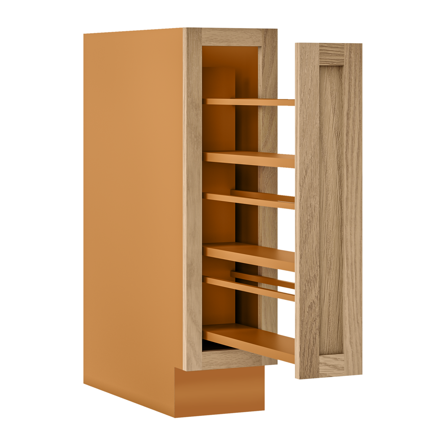 White Oak Inset Shaker Spice Rack Pullout Base Cabinet 9", 12" & 15"