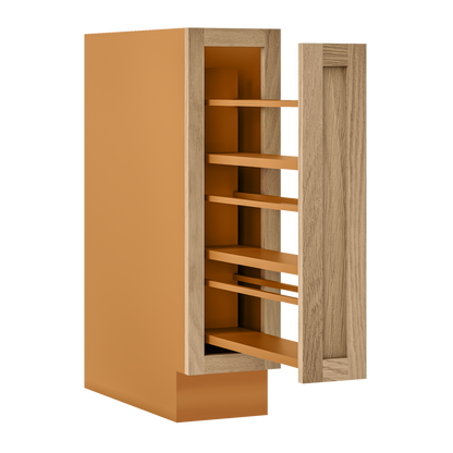 White Oak Inset Shaker Spice Rack Pullout Base Cabinet 9", 12" & 15"