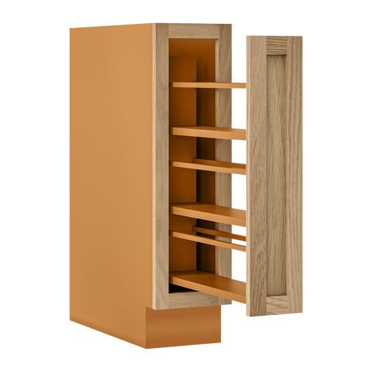 White Oak Inset Shaker Spice Rack Pullout Base Cabinet 9", 12" & 15"