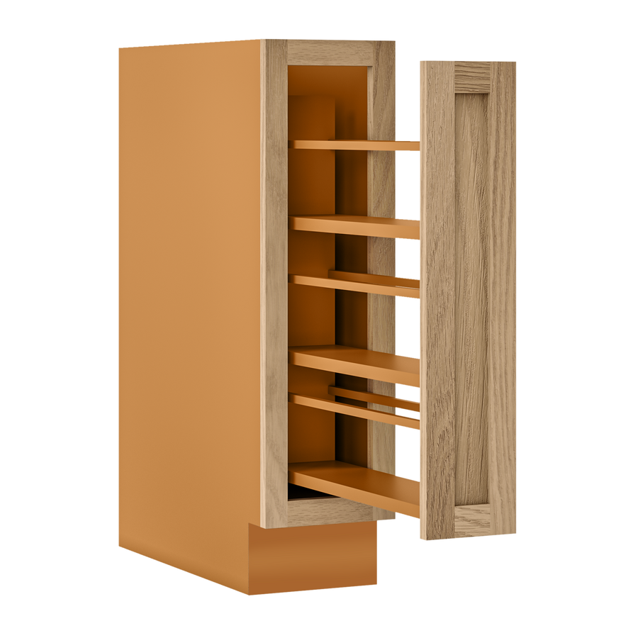 White Oak Inset Shaker Spice Rack Pullout Base Cabinet 9" & 12"