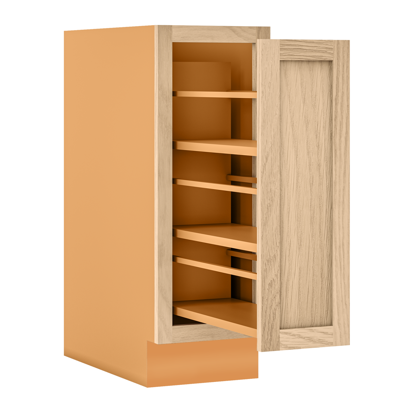 White Oak Inset Shaker Spice Rack Pullout Base Cabinet 9", 12" & 15"