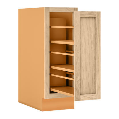 White Oak Inset Shaker Spice Rack Pullout Base Cabinet 9", 12" & 15"