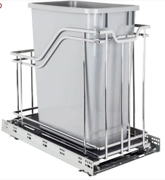 Single 35 Quart Polished Chrome STORAGE WITH STYLE® Metal Soft-close Trashcan Pullout