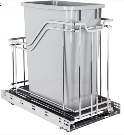 Single 35 Quart Polished Chrome STORAGE WITH STYLE® Metal Soft-close Trashcan Pullout