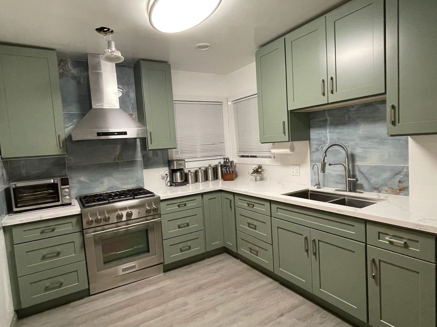 30" Microwave Base Cabinet Overlay 14SG Sage Green Shaker Shaker