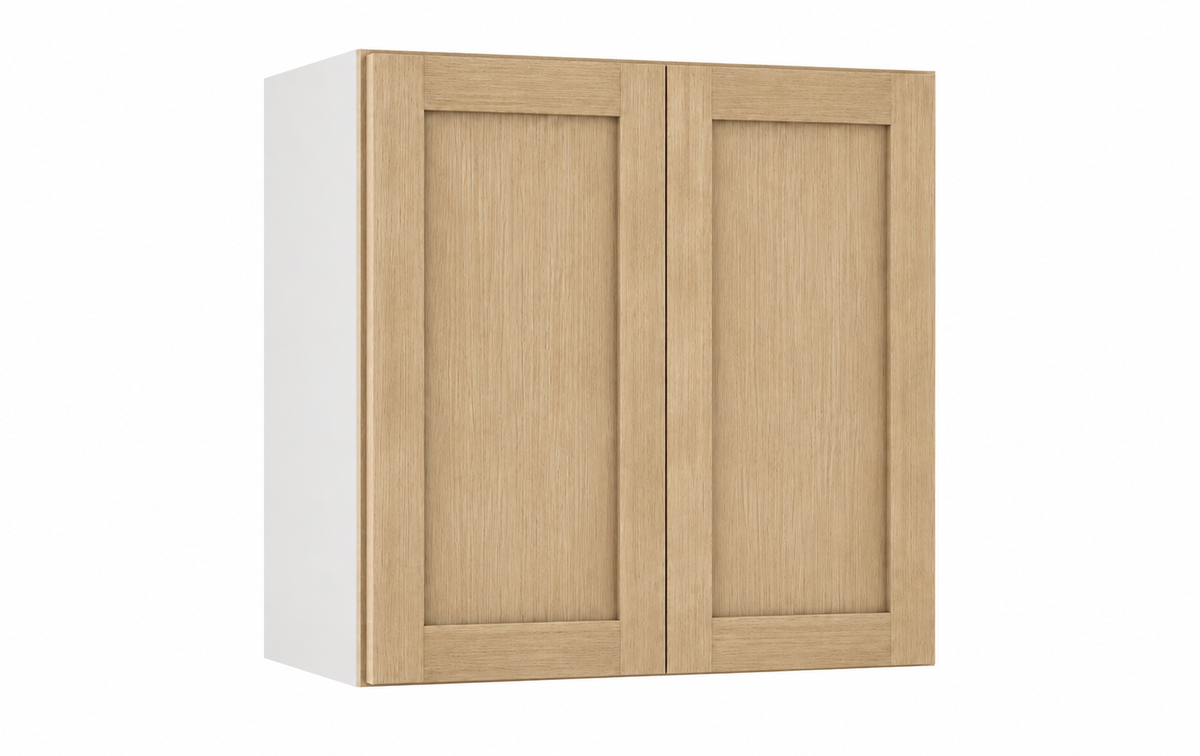 Rift Oak 30-inch-wide double-door stacker wall cabinet, 30 inches tall.
