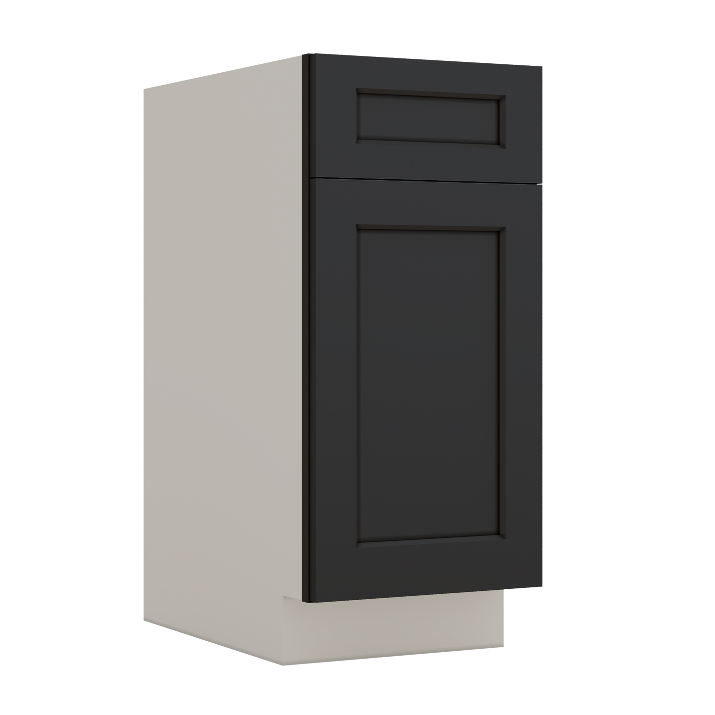 Trash Can Pull Out Base Cabinet 15HNS Hermosa Noir Black Shaker 1-1/4" Overlay 15" and 18" Wide