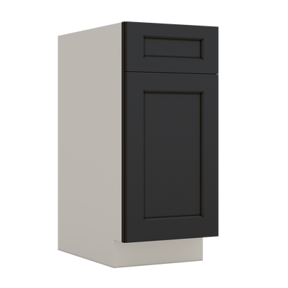 Trash Can Pull Out Base Cabinet 15HNS Hermosa Noir Black Shaker 1-1/4" Overlay 15" and 18" Wide