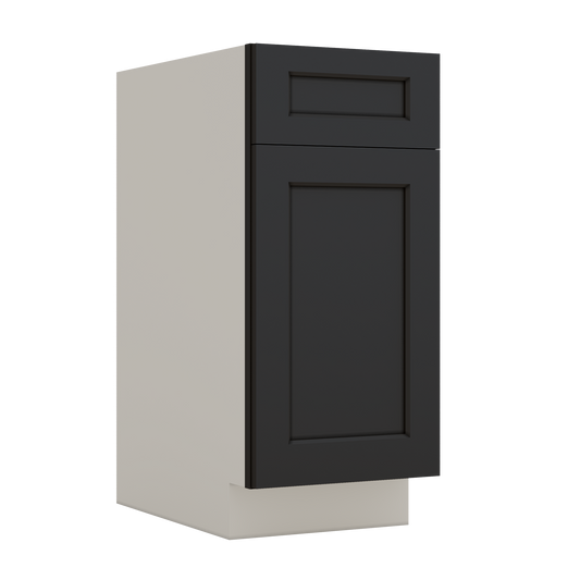 Trash Can Pull Out Base Cabinet 15HNS Hermosa Noir Black Shaker 1-1/4" Overlay 15" and 18" Wide