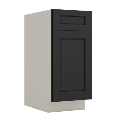 Trash Can Pull Out Base Cabinet 15HNS Hermosa Noir Black Shaker 1-1/4" Overlay 15" and 18" Wide